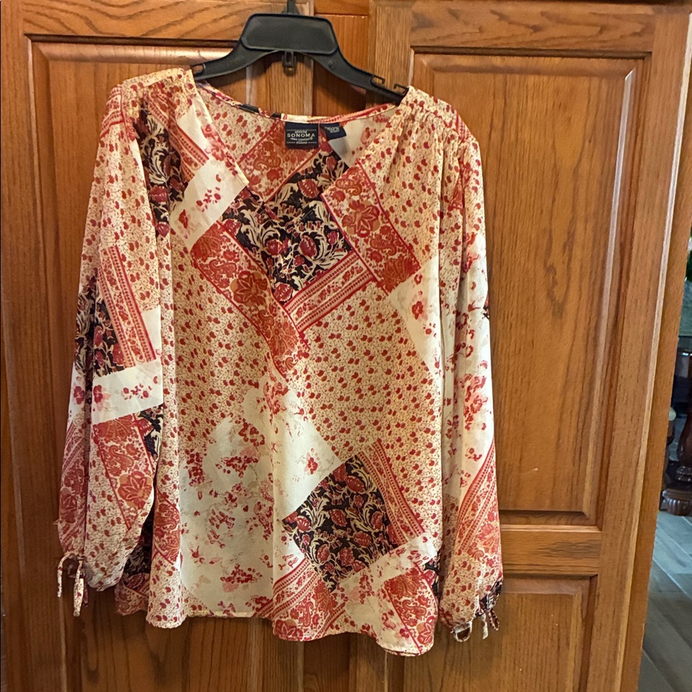 Sonoma sheer Blouse in Red and Cream size 2X